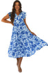 Floral Print Tiered Frilled Trim Flutter Sleeve Maxi Dress